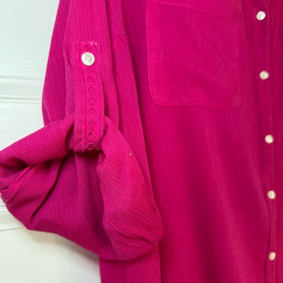 Charter Club Fuchsia Pink Roll-Tab Button Down Blouse - XL - Picture 4 of 10